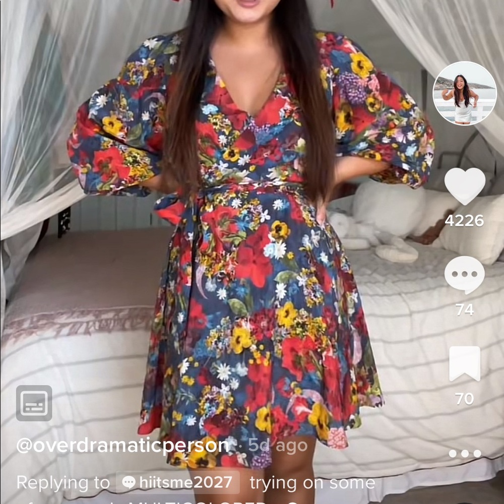 alice + olivia Blue floral puff sleeve dress